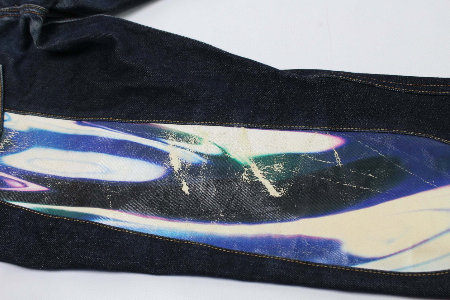 EVISU Blue Daicock Denim Selvedge with discolorations, baggy fit, size 32.