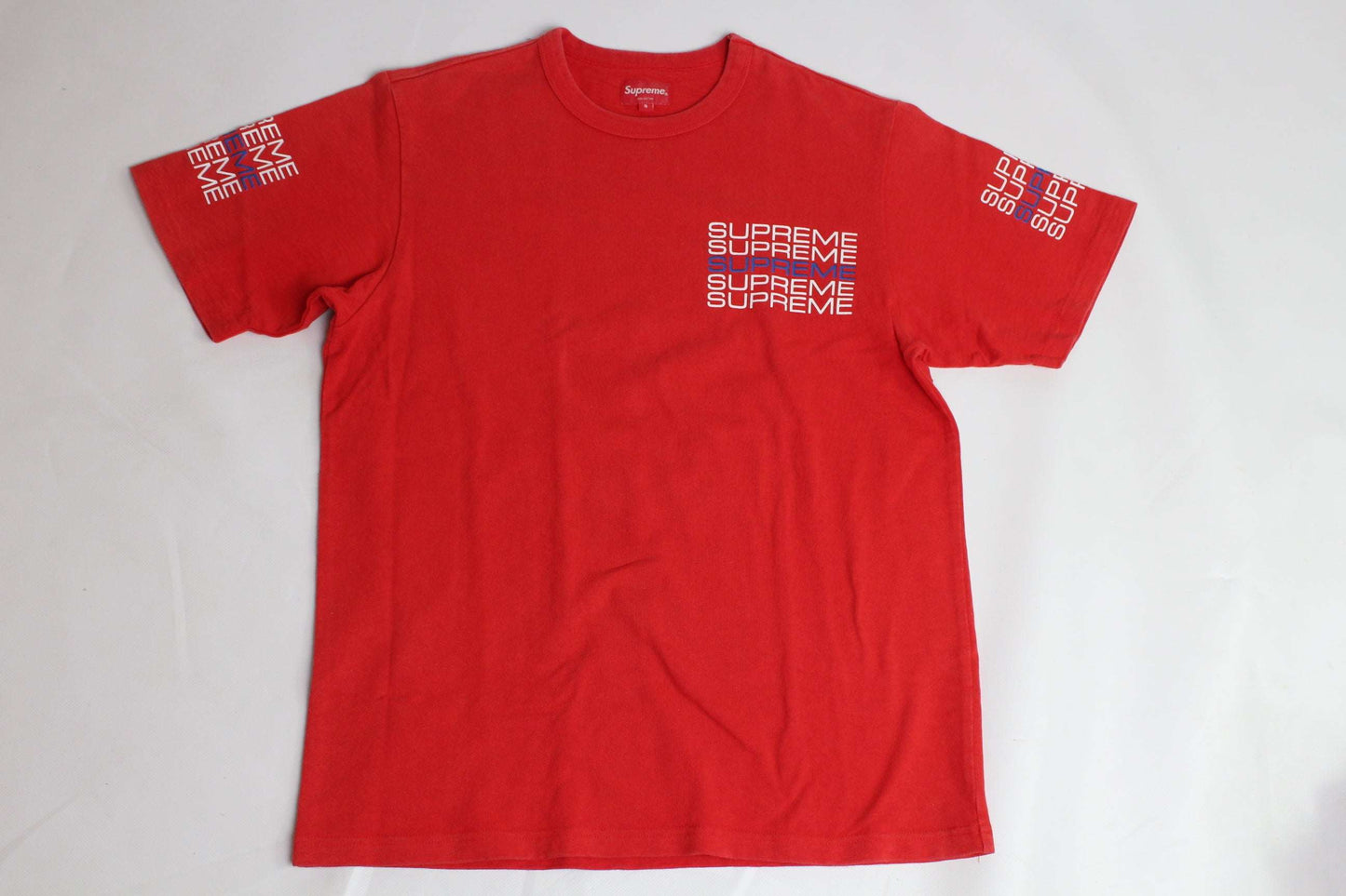 SUPREME T-Shirt Red Stack Logo, size S-M, 100% cotton, red color.
