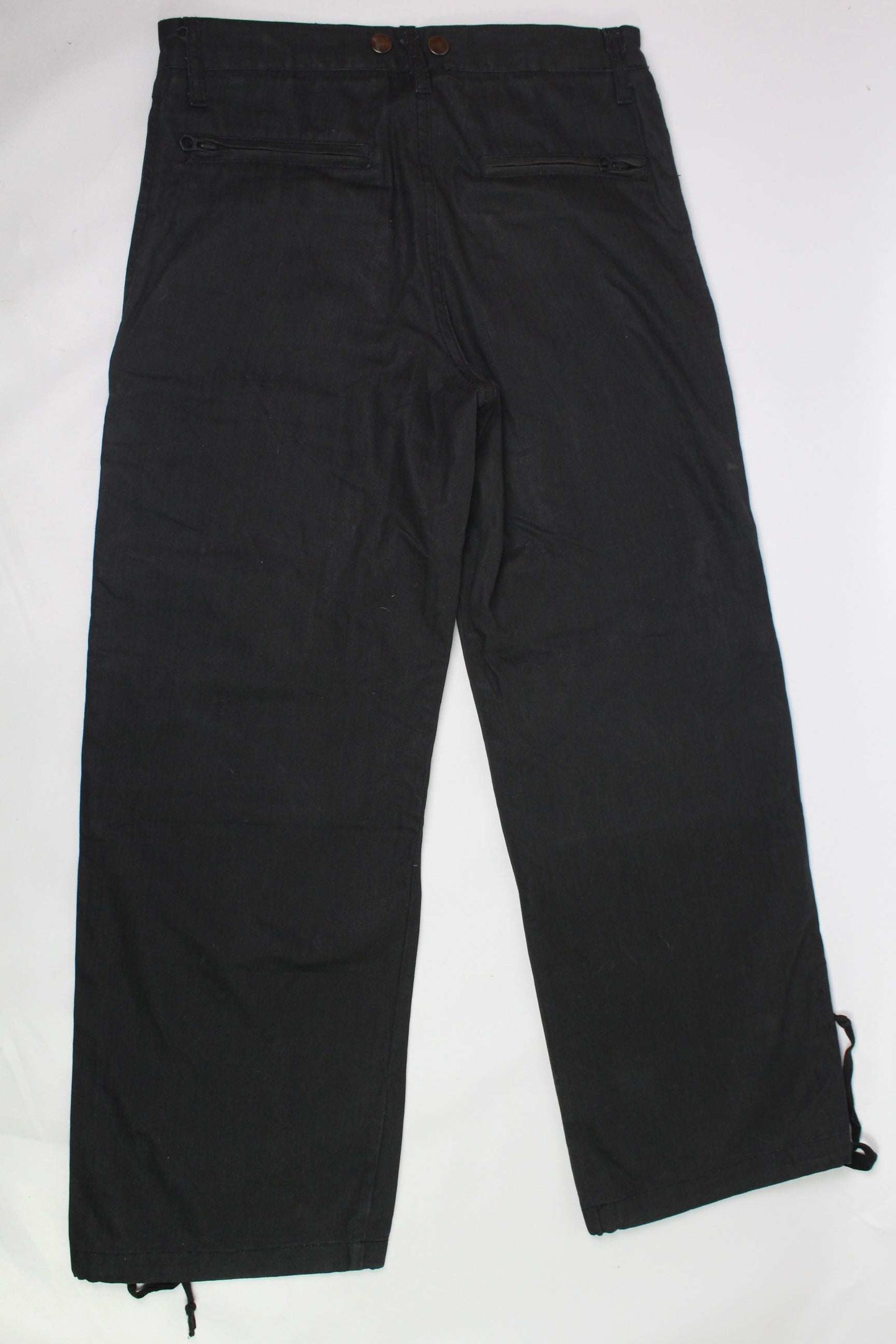 FUGA Pants Black baggy fit, size 32, black cotton waxed jeans, condition 8/10.