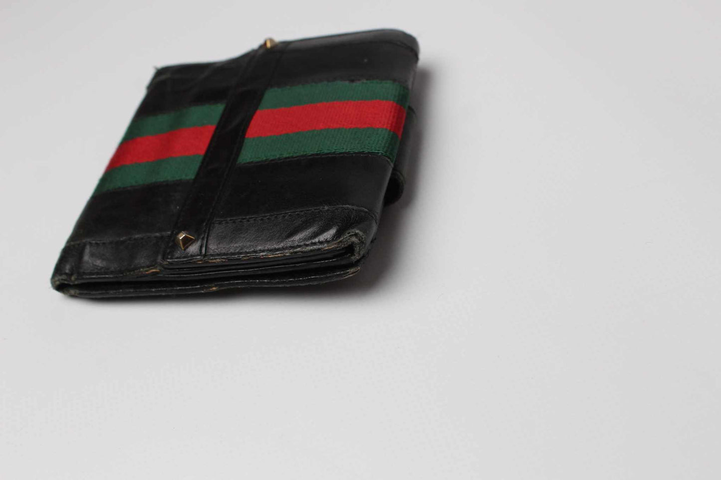 GUCCI Wallet Black with Red and Green Stripe, 10x10cm, 7/10 condition.
