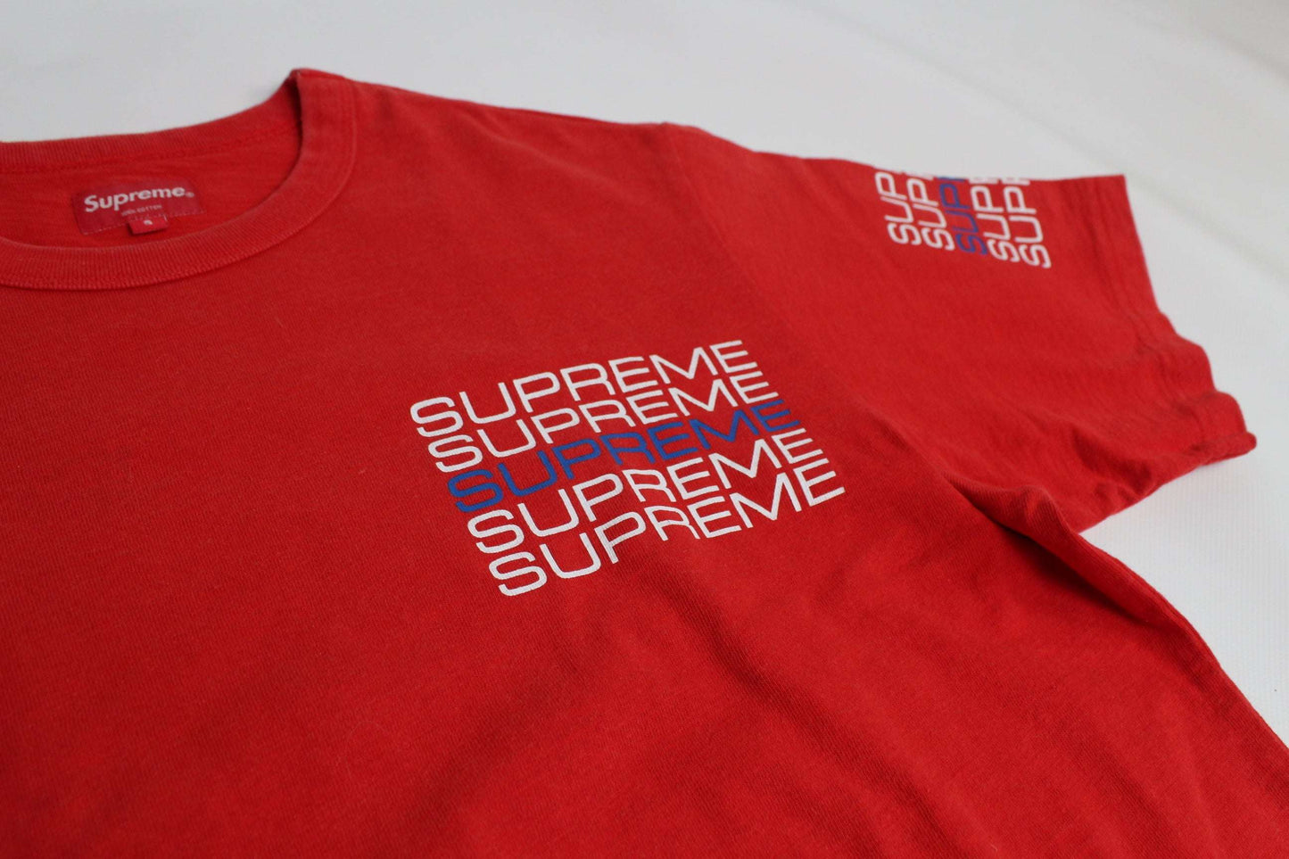 SUPREME T-Shirt Red Stack Logo, size S, 100% cotton, red color.