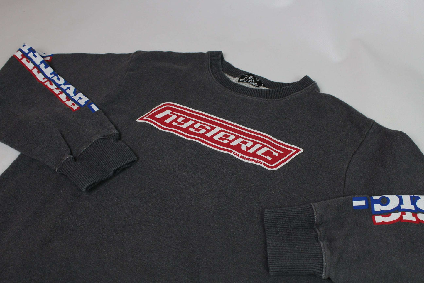 HYSTERIC GLAMOUR grey sweater, medium size, cotton material, 8/10 condition, with logo on sleeves.