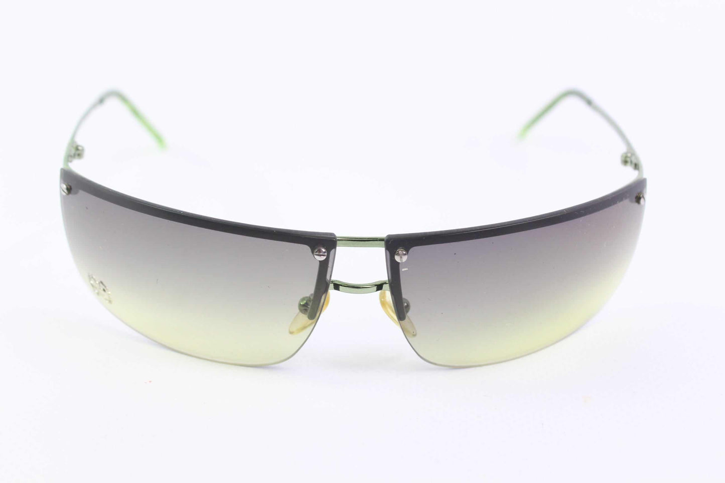 GUCCI Rhinestone Shades Green sunglasses with gradient lenses and green frame.