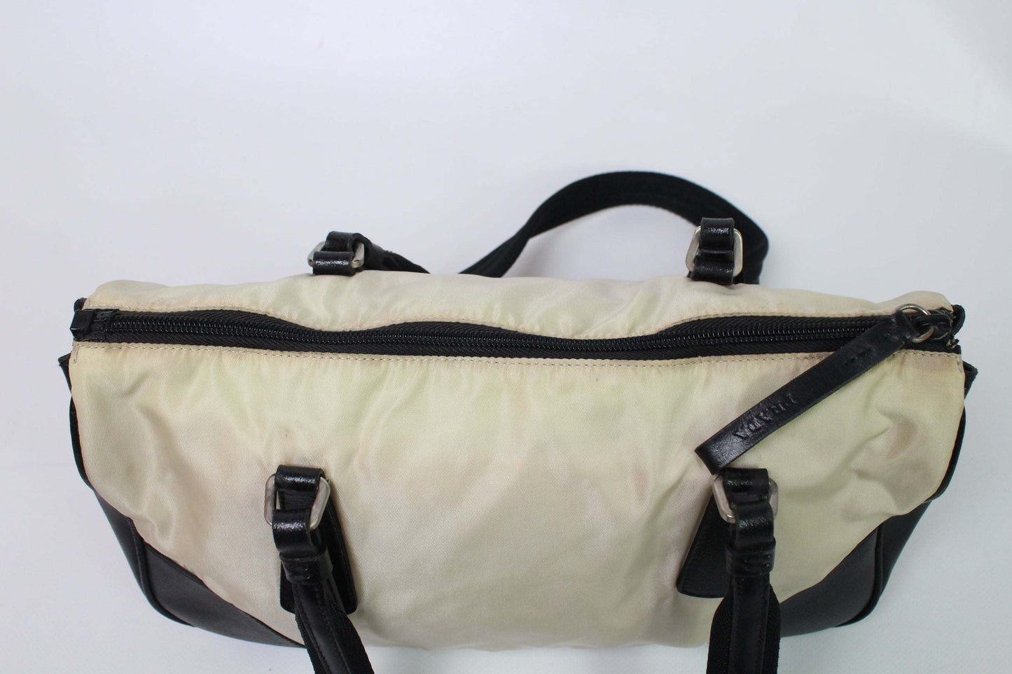 PRADA Shopper White nylon bag with black accents.