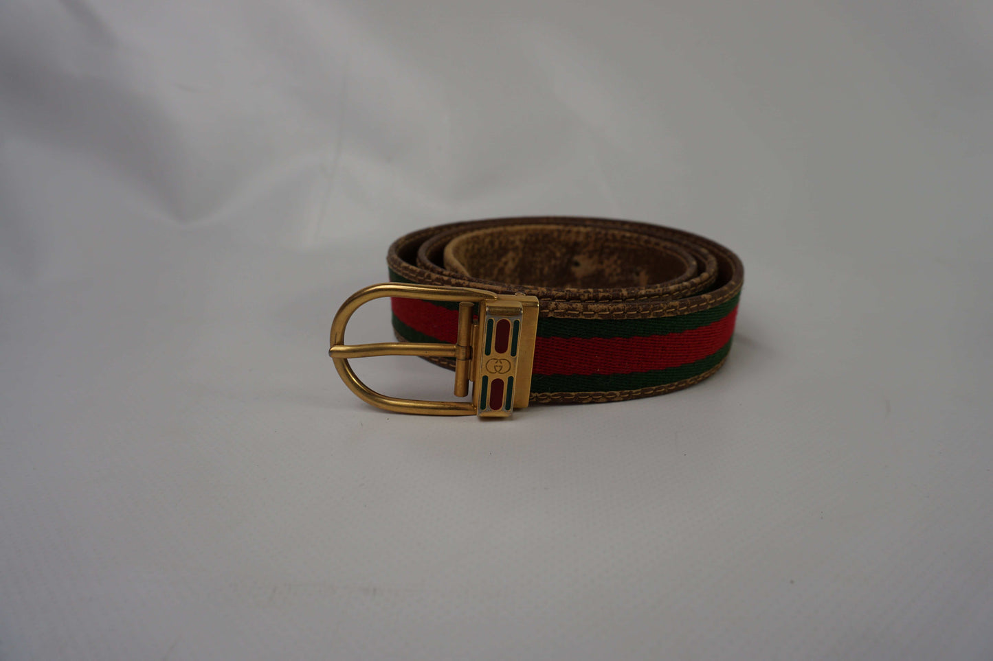 GUCCI Cotton Belt Red/Green with gold buckle, 104cm, condition 7/10.