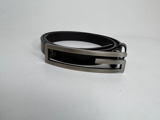 GUCCI Black Leather Belt with Silver