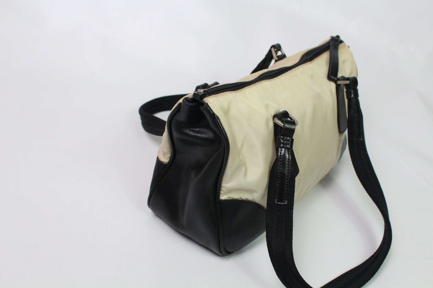 PRADA Shopper White nylon bag with black accents, condition 7-8/10.