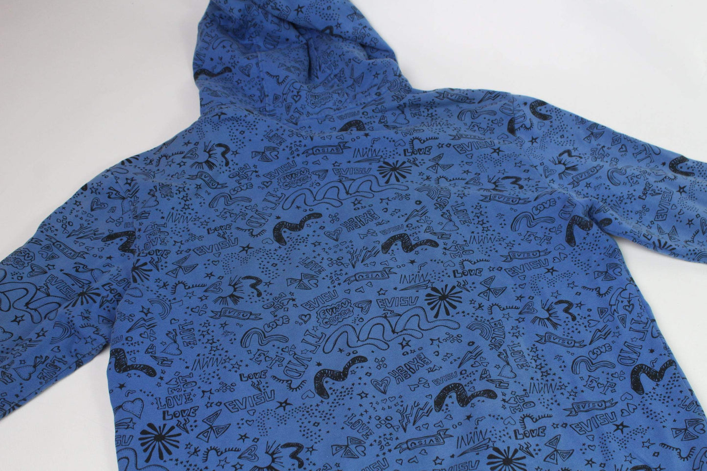 EVISU Hoodie Blue, medium size, 100% cotton, blue color.