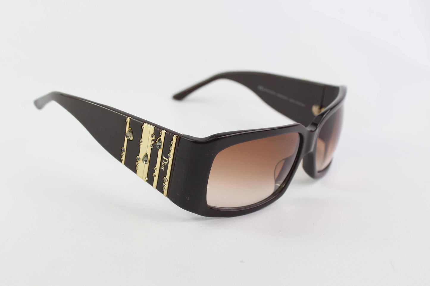 DIOR Shades Rhinestone sunglasses with gold accents and gradient lenses.