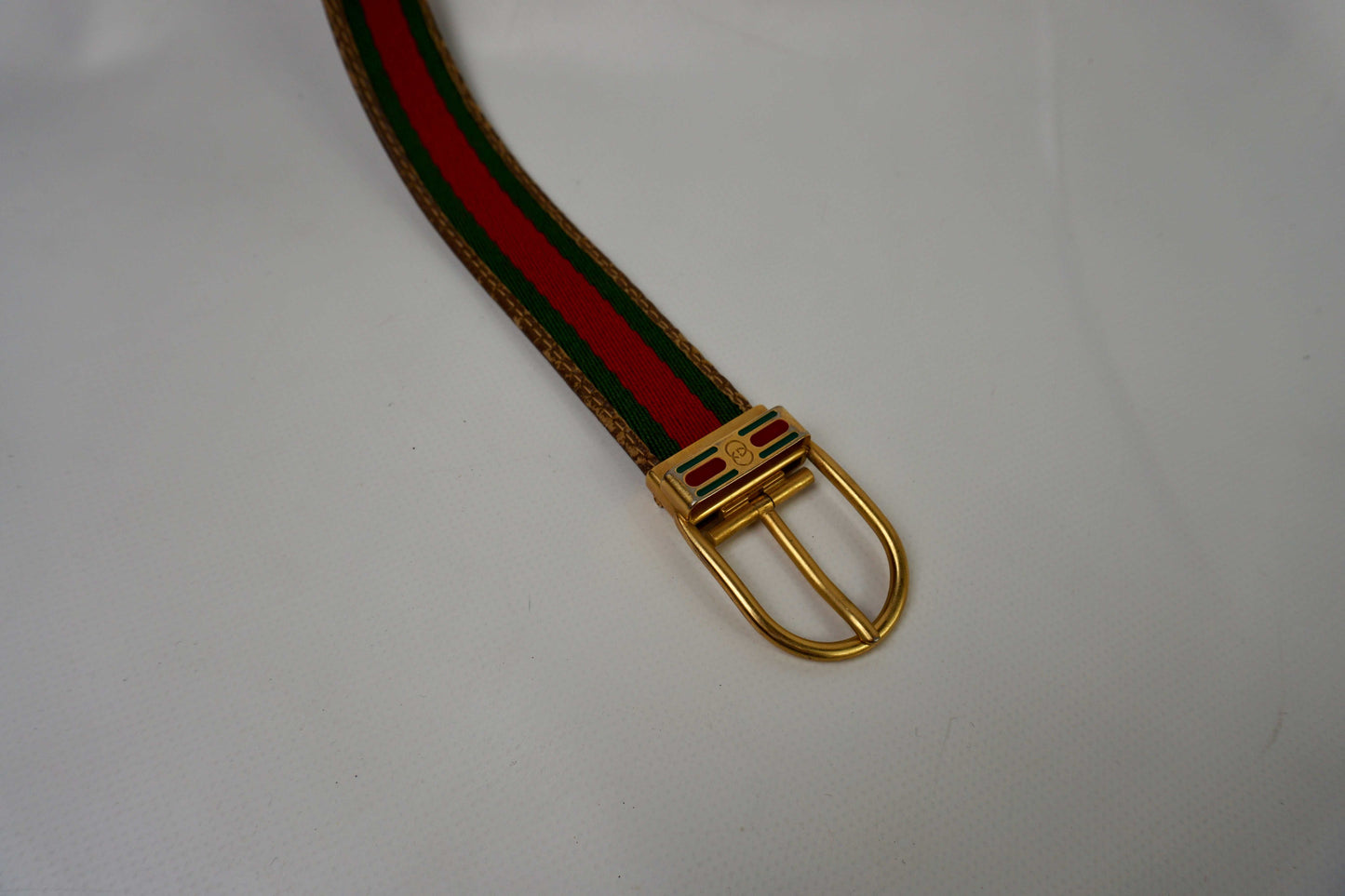 GUCCI cotton belt red and green with gold buckle, 104cm size.