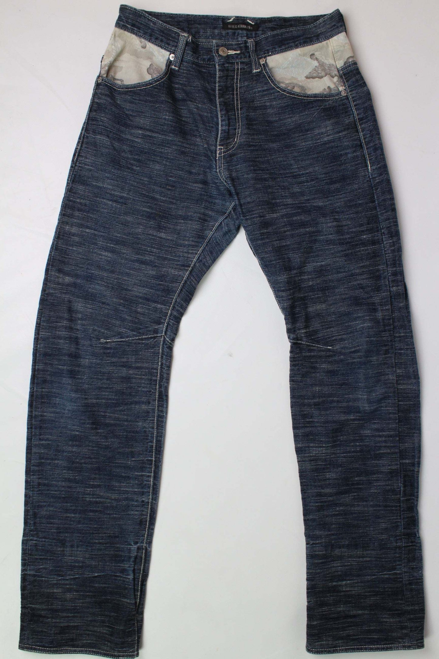 WILO KHAKIS Denim jeans in blue and beige, straight fit, size M (105x38cm), 100% cotton.
