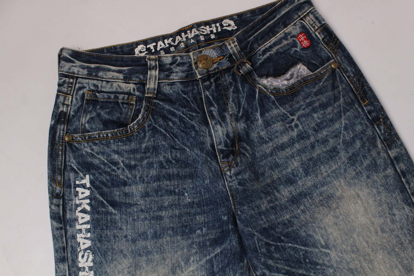 BIG TRAIN Embroidery Tiger Denim jeans, blue, size L, baggy fit, 100% cotton, detailed embroidery.
