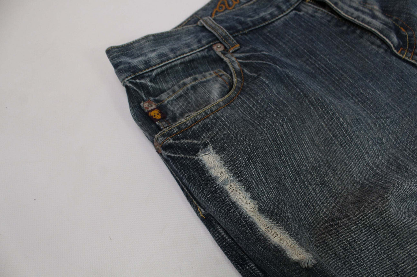 URBAN FIBER embroidery denim jeans, baggy fit, blue, 100% cotton, size 4.