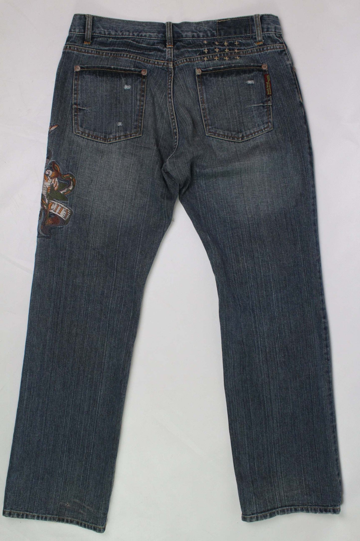 URBAN FIBER Embroidery Denim jeans, baggy fit, blue, size 4, 100% cotton.