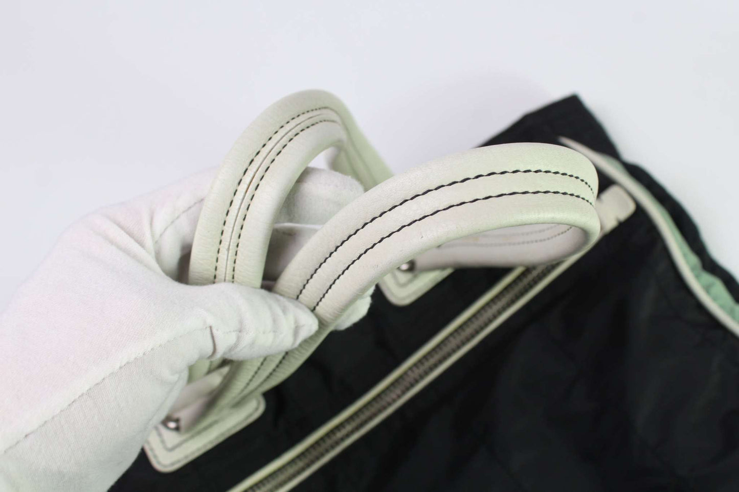 PRADA Sports Shopper in dark blue nylon with white handles.