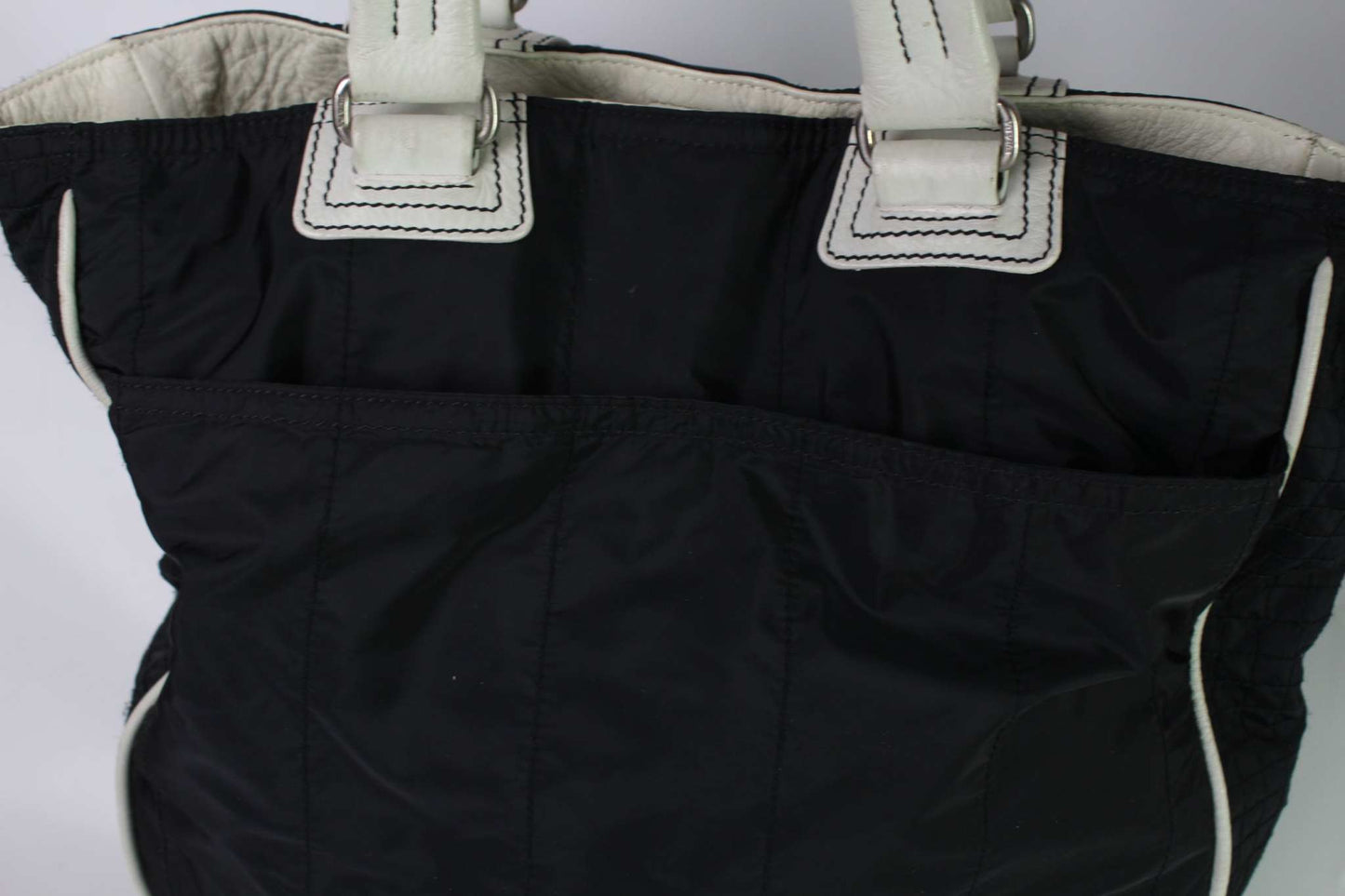 PRADA Sports Shopper in dark blue nylon with white handles, condition 8/10.