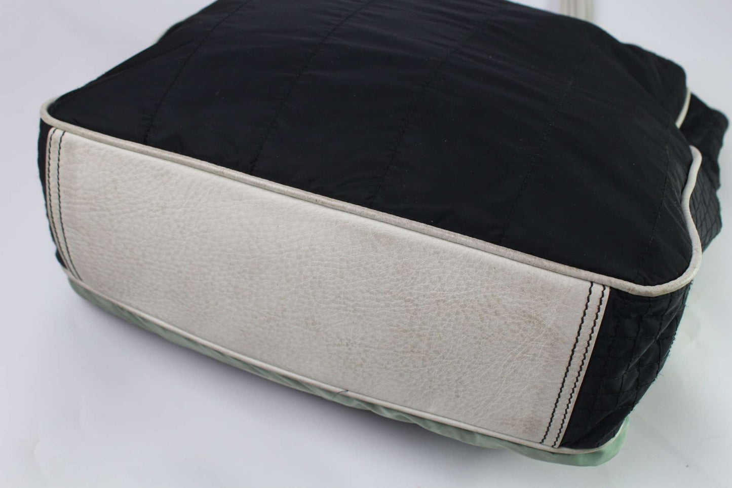PRADA Sports Shopper Darkblue in nylon with light wear, bottom view.