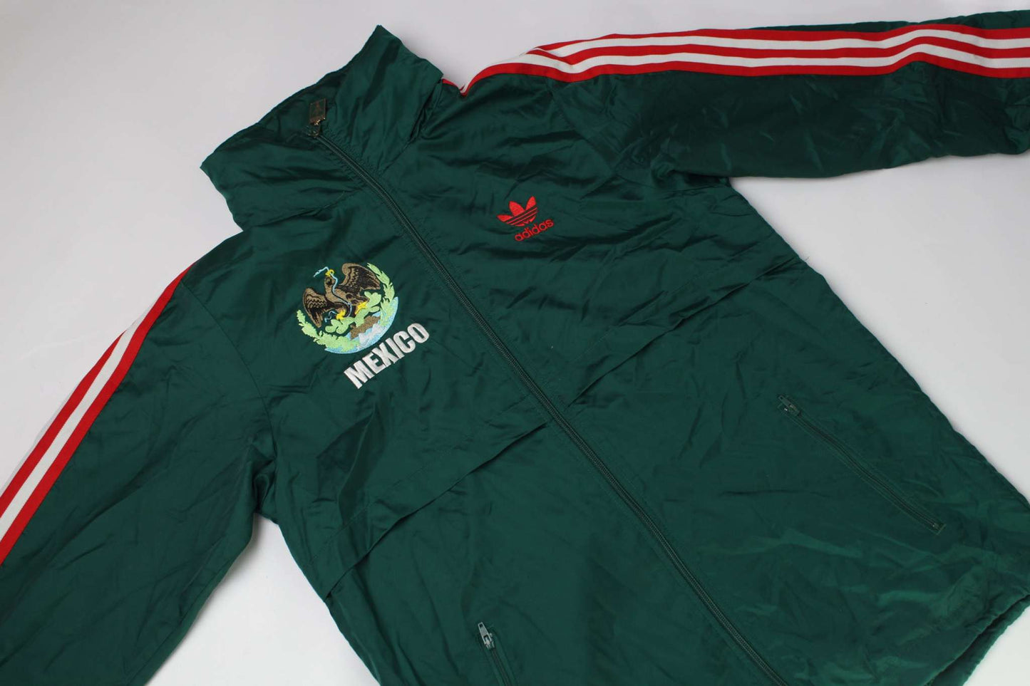 ADIDAS Mexico Track-Jacket Green with red stripes, size L, polyester, condition 8/10.