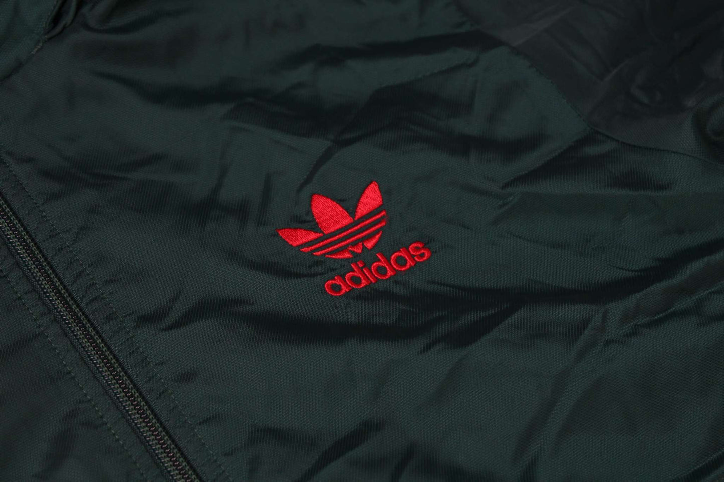 Green Adidas Mexico track jacket with red logo, size L, polyester material.