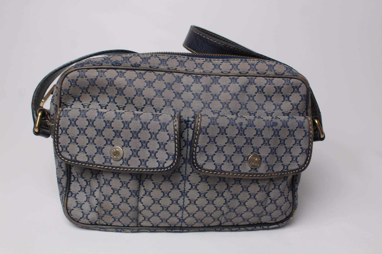 CELINE sidebag blue monogram canvas, beige and blue, size 25x15x10 cm.