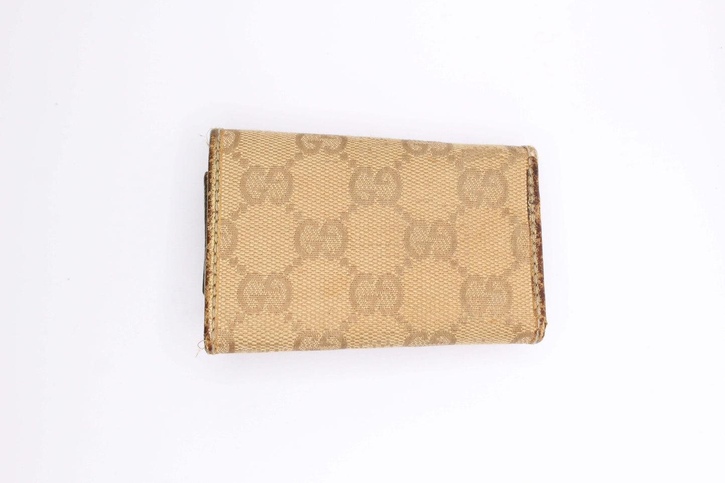 GUCCI Keyholder Monogram Gold, brown canvas and leather, size 5x8cm, condition 8/10.