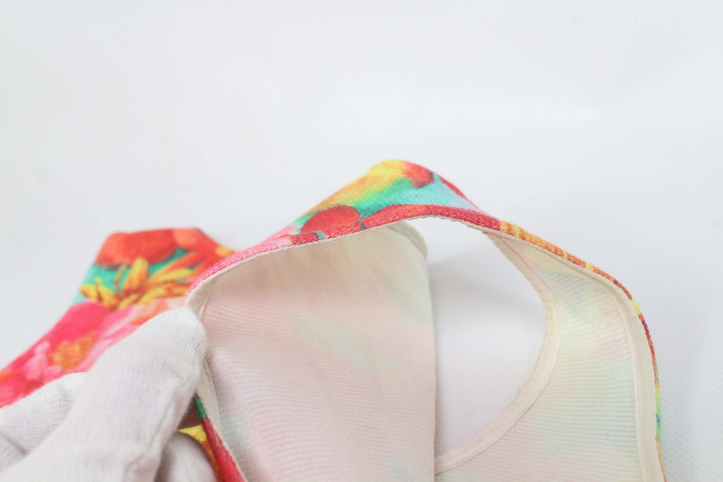 DIOR Flower Top with colorful floral design, size S, normal fit, showing slight wear.