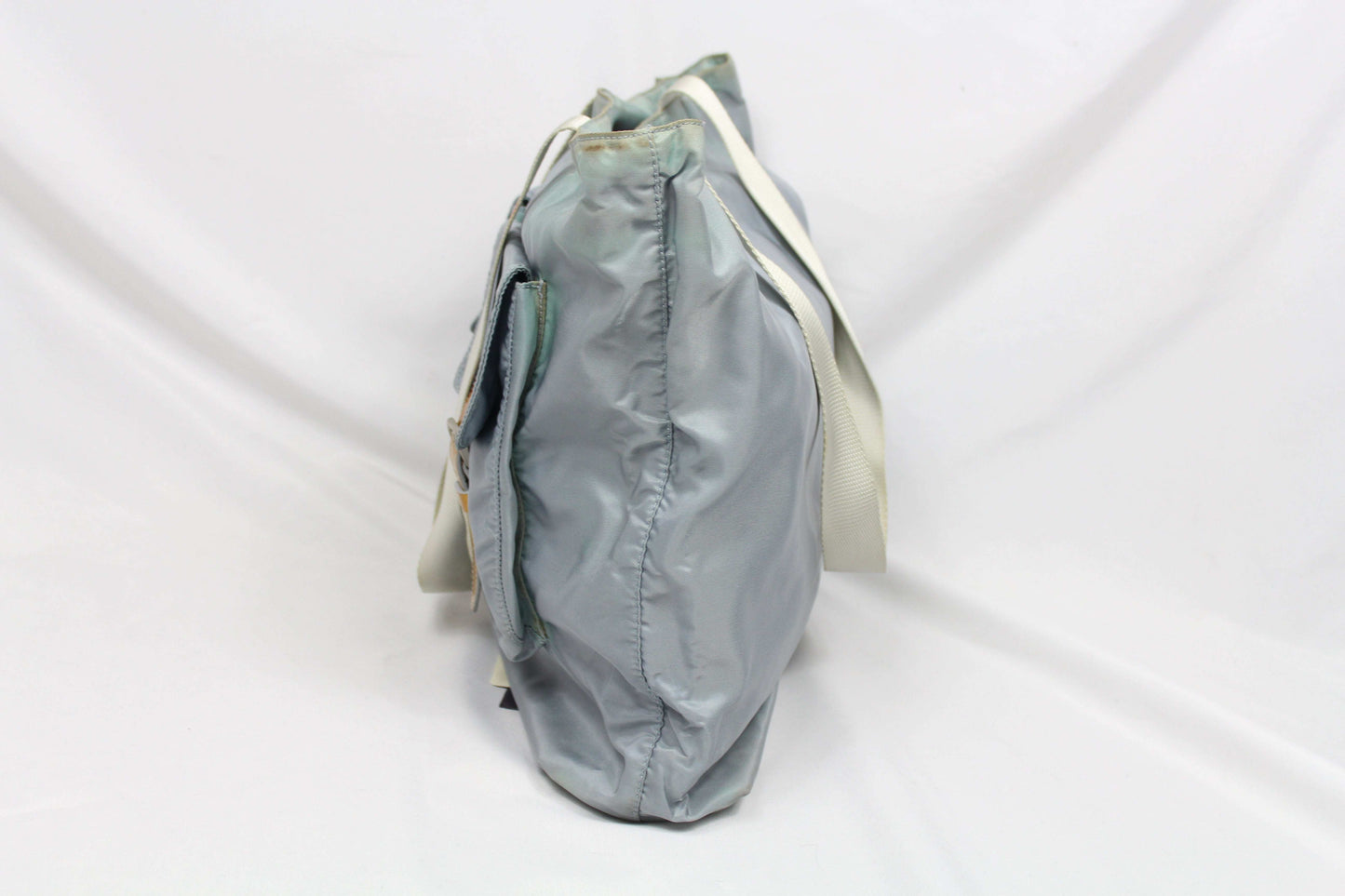 Prada Shopper Babyblue Side Emblem, light blue nylon bag with side emblem, size 45x30 cm.