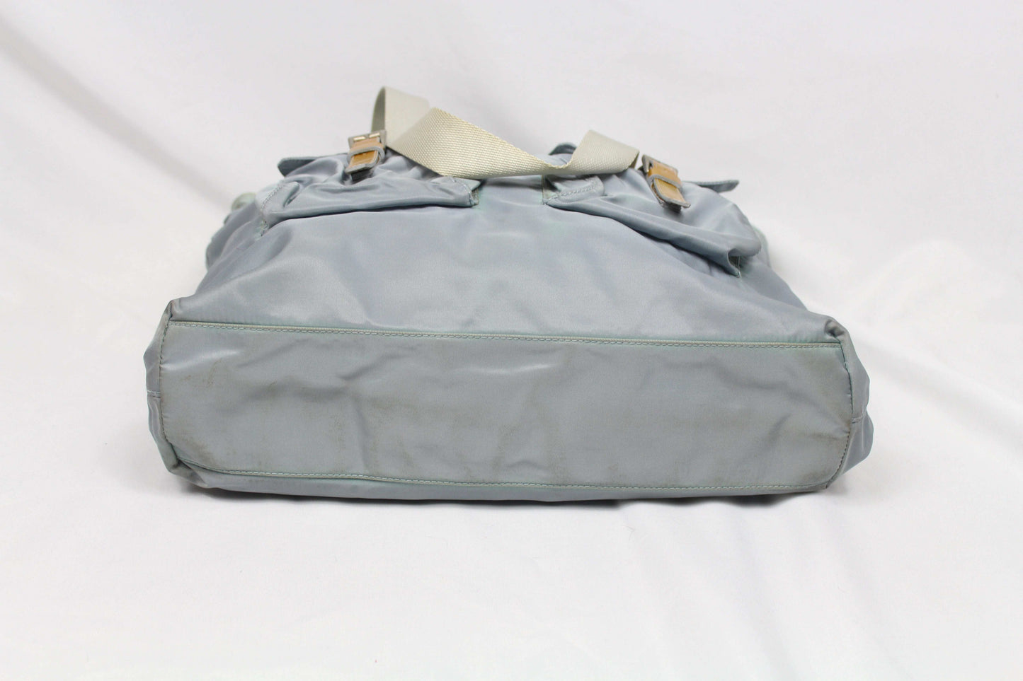 Prada Shopper Babyblue Side Emblem bag in nylon, 45x30 cm, blue with card.