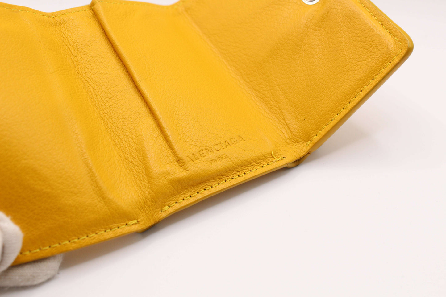 Balenciaga Portmonee Yellow leather wallet, size 10x7, near mint condition.
