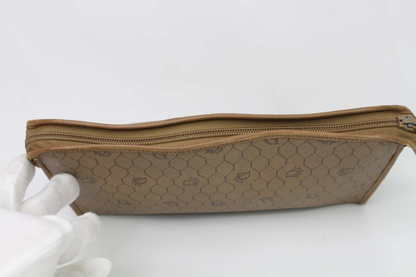 Beige DIOR Clutch Honeycomb canvas with honeycomb pattern.