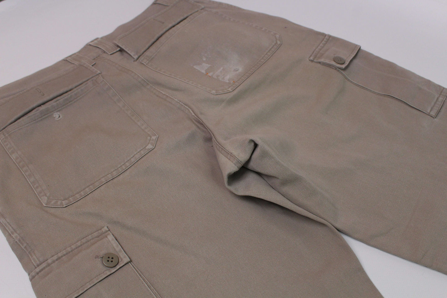 Custom painted jeans in beige, orange, and blue, straight fit, small size, cotton material, visible wear, wash inside out at 30 degrees.