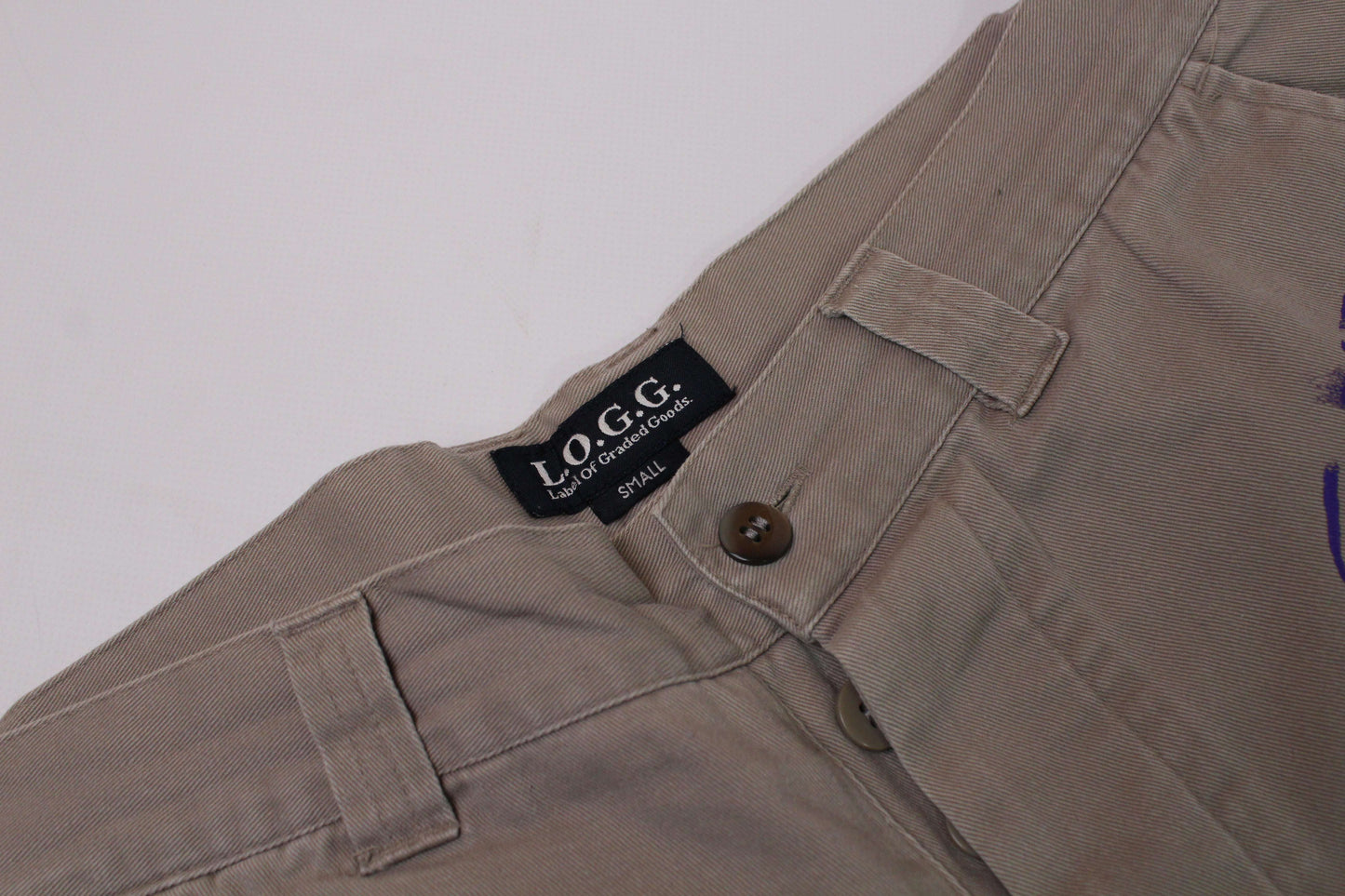 Custom Painted Jeans 1 - 1, small size, straight fit, beige with orange/blue accents, cotton material.