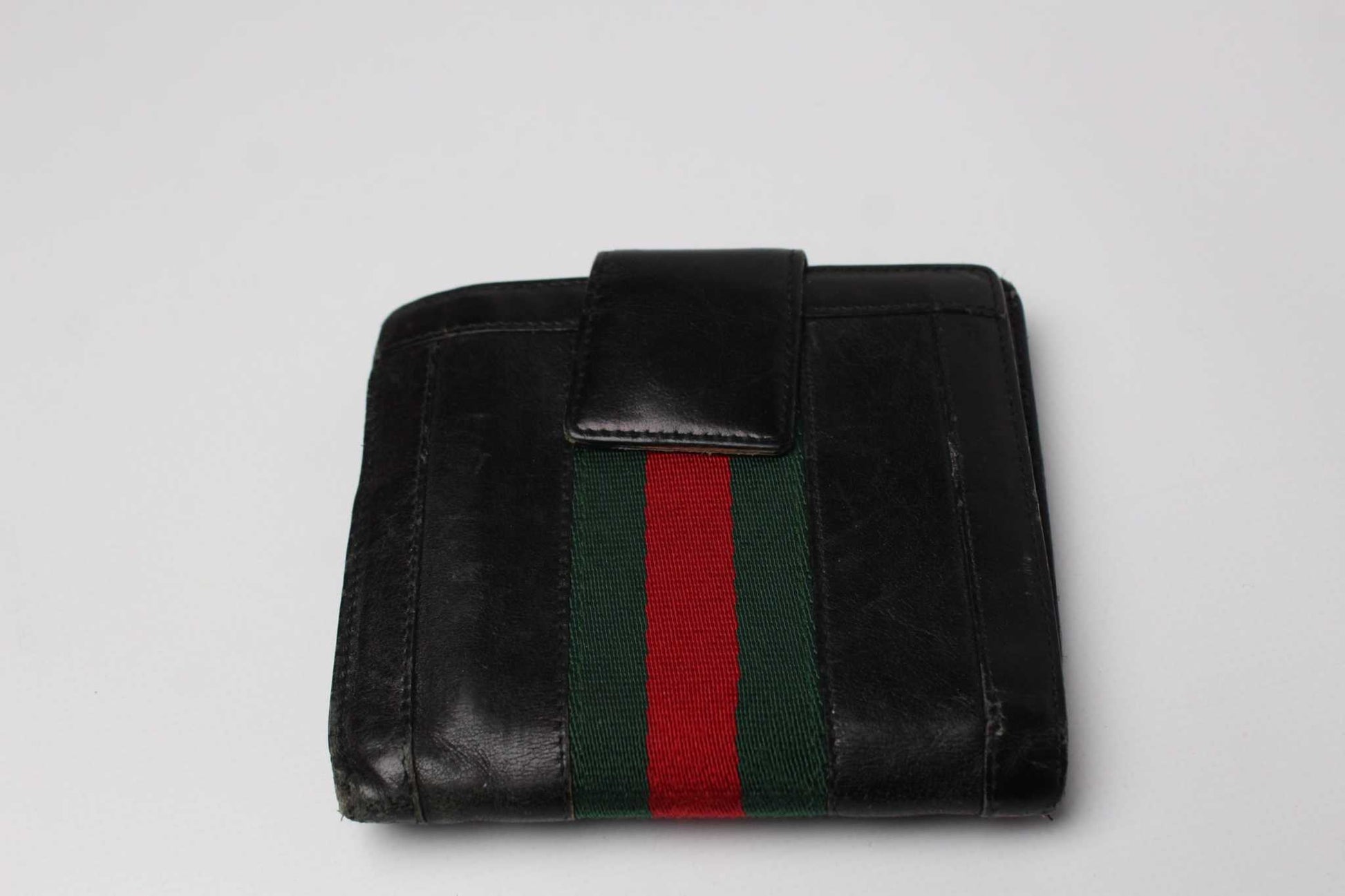 GUCCI Wallet Black with Red and Green Stripe, 10x10cm, 7/10 Condition