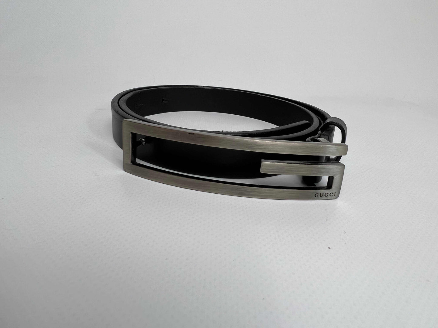 GUCCI Black Leather Belt with Silver | LAYZSSHOP | Gucci Vintage