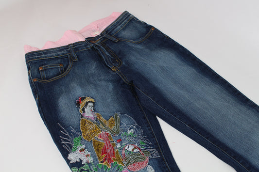Embroidery Japanese Denim Flared