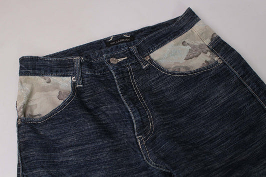 WILO KHAKIS Denim jeans, size M, straight fit, blue and beige color, 100% cotton material.