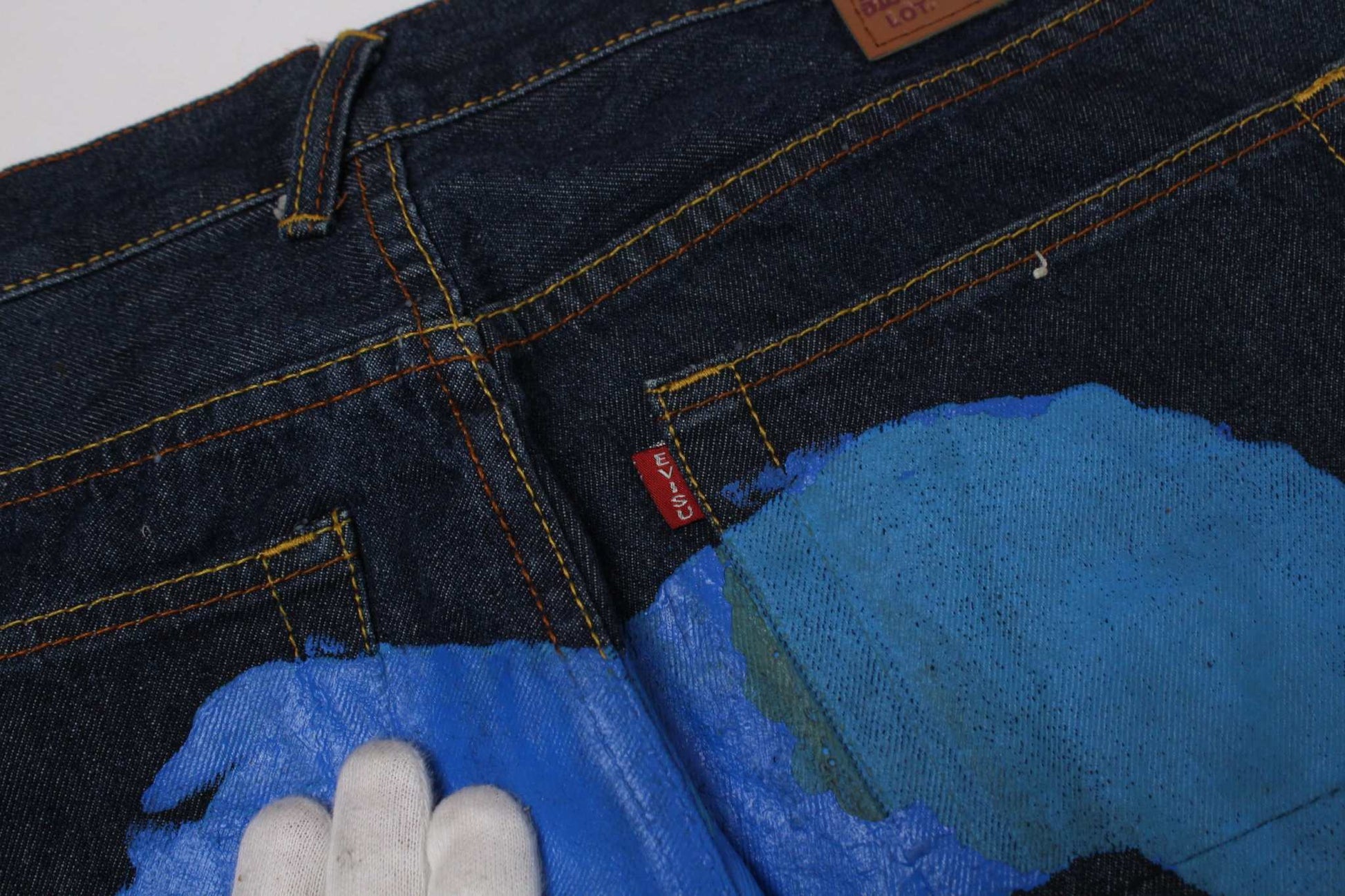 EVISU Blue Paint Daicock Denim | LAYZSSHOP | Evisu Vintage