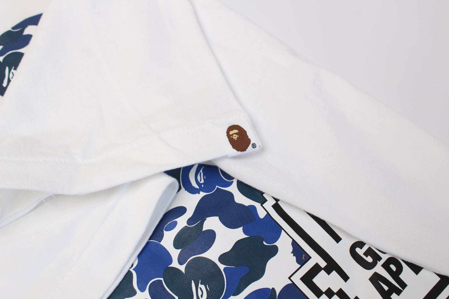 BATHING APE Bape Shirt Blue Camo with white and blue design, size M, 100% cotton.