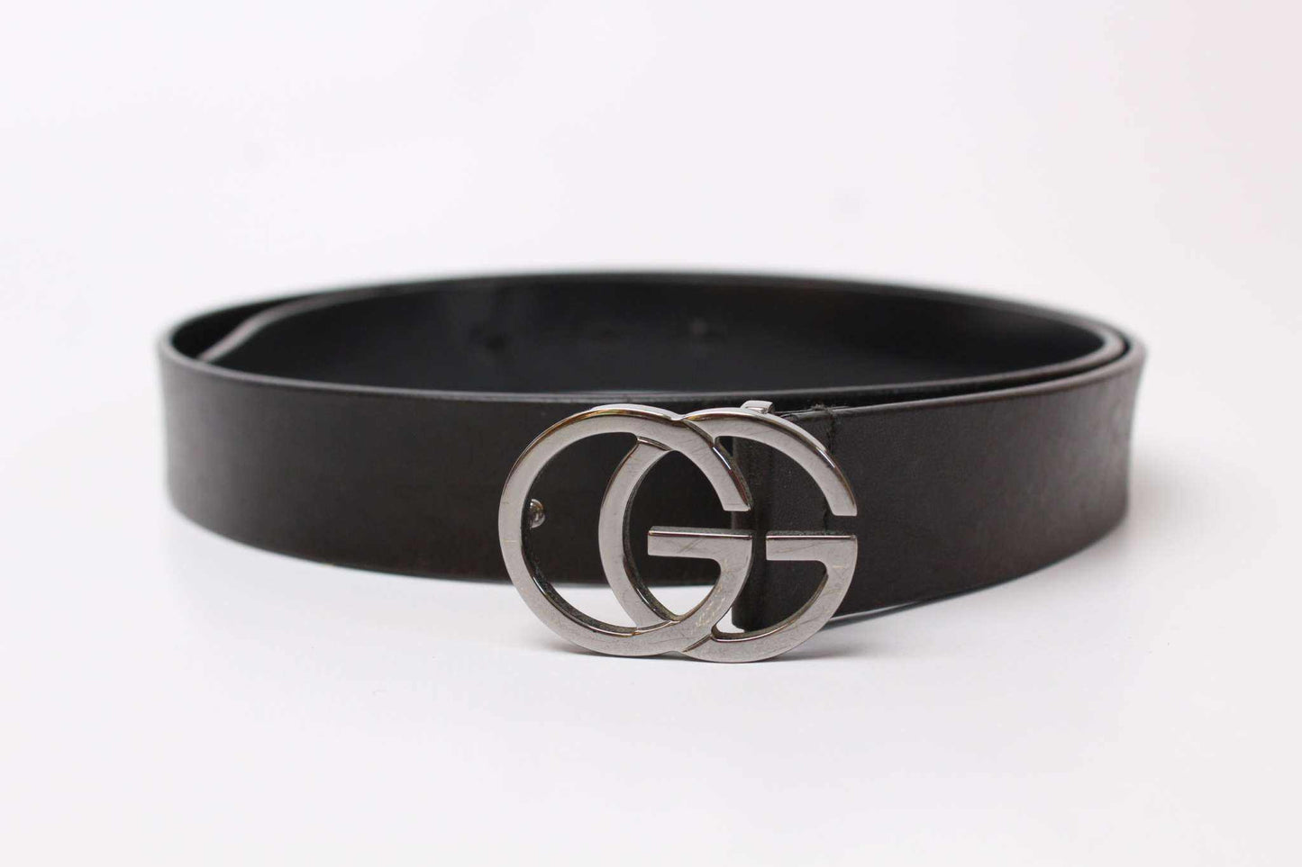 GUCCI Black Leather Belt with Silver "GG" | LAYZSSHOP | Gucci Vintage