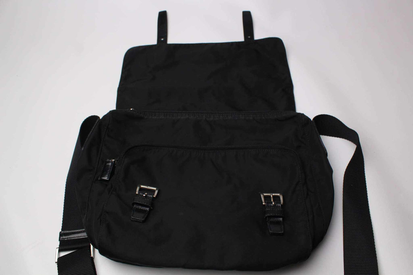 PRADA Messenger Bag Two Strap Black | LAYZSSHOP | Prada Vintage