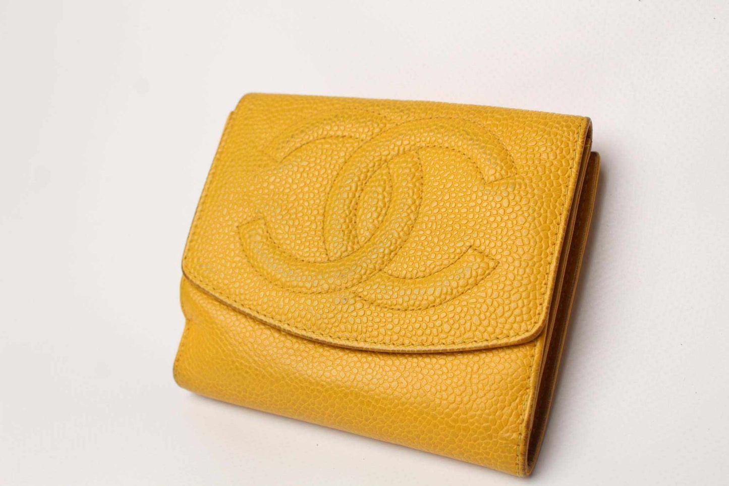 CHANEL Leather Wallet Yellow with Box | LAYZSSHOP | Chanel Vintage