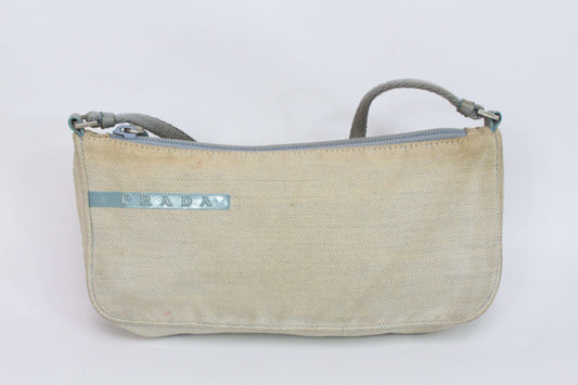 PRADA Sports Baguette Bag Cream Babyblue | LAYZSSHOP | Prada Vintage