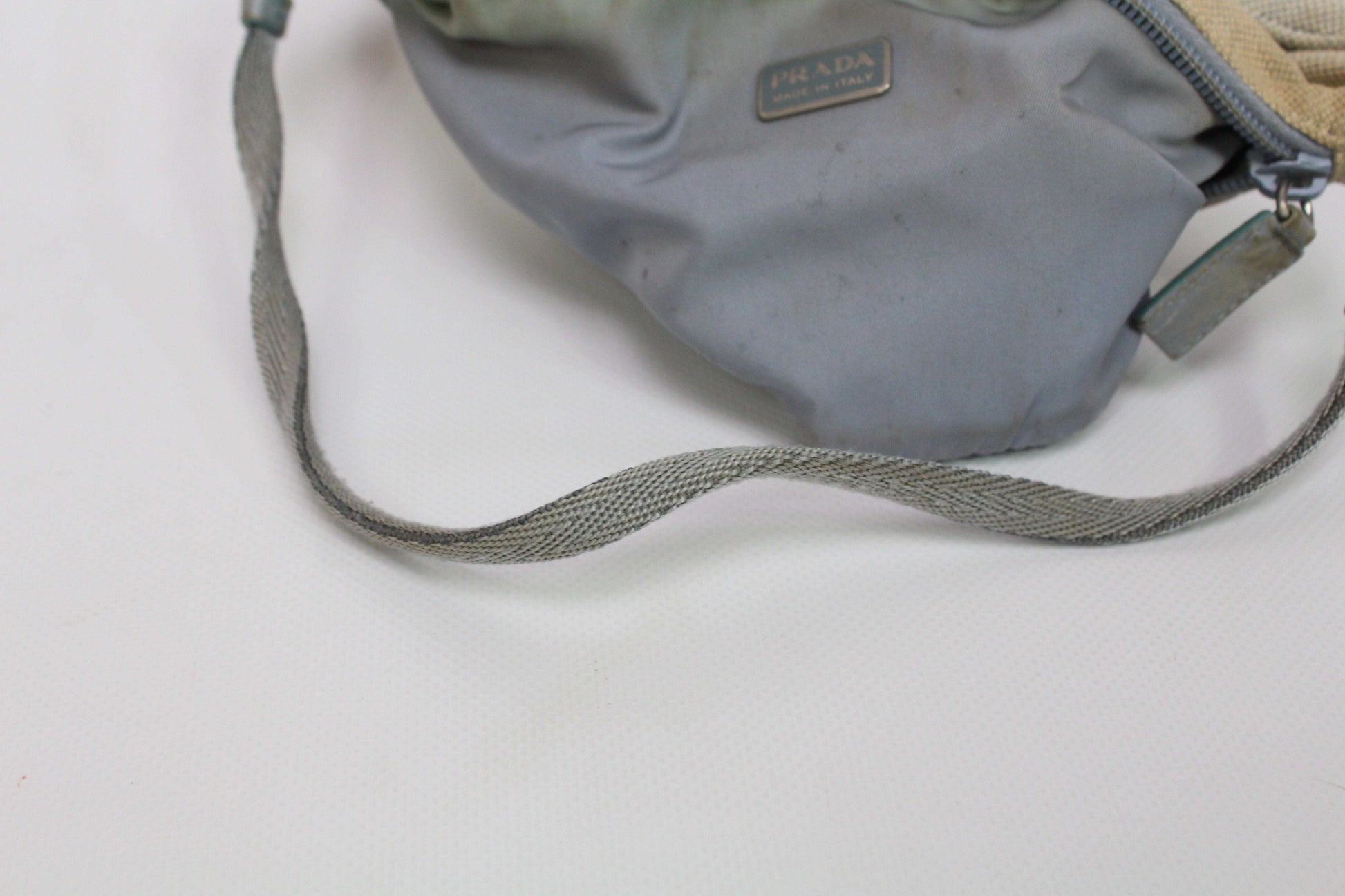 PRADA Sports Baguette Bag Cream Babyblue | LAYZSSHOP | Prada Vintage