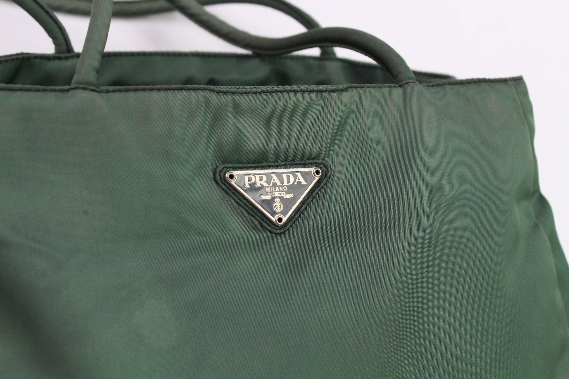 PRADA Shopper Green nylon bag with logo, 30x23x10 cm, condition 8/10.