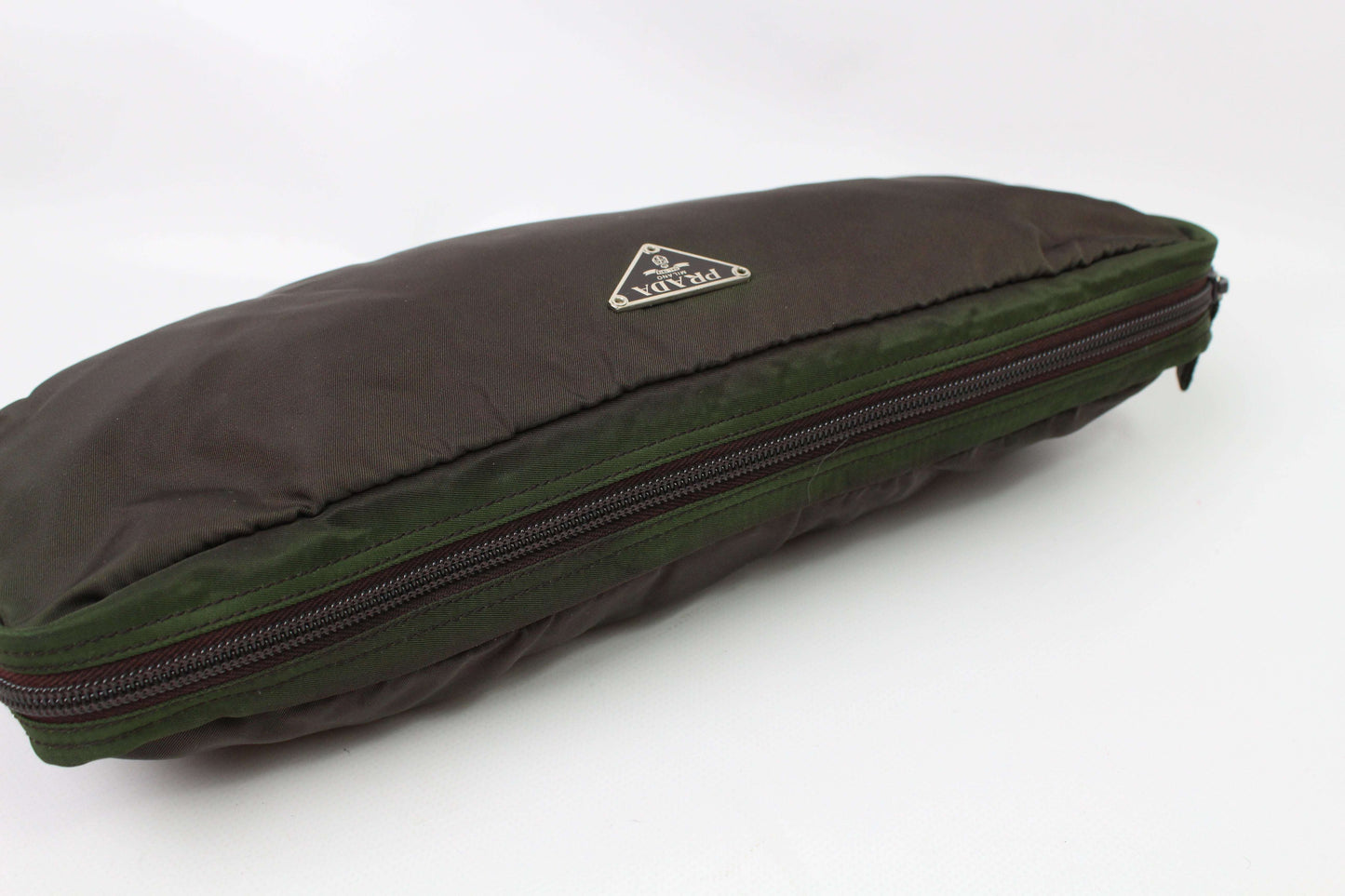 PRADA khaki nylon clutch, 34x15x7cm, 8/10 condition.