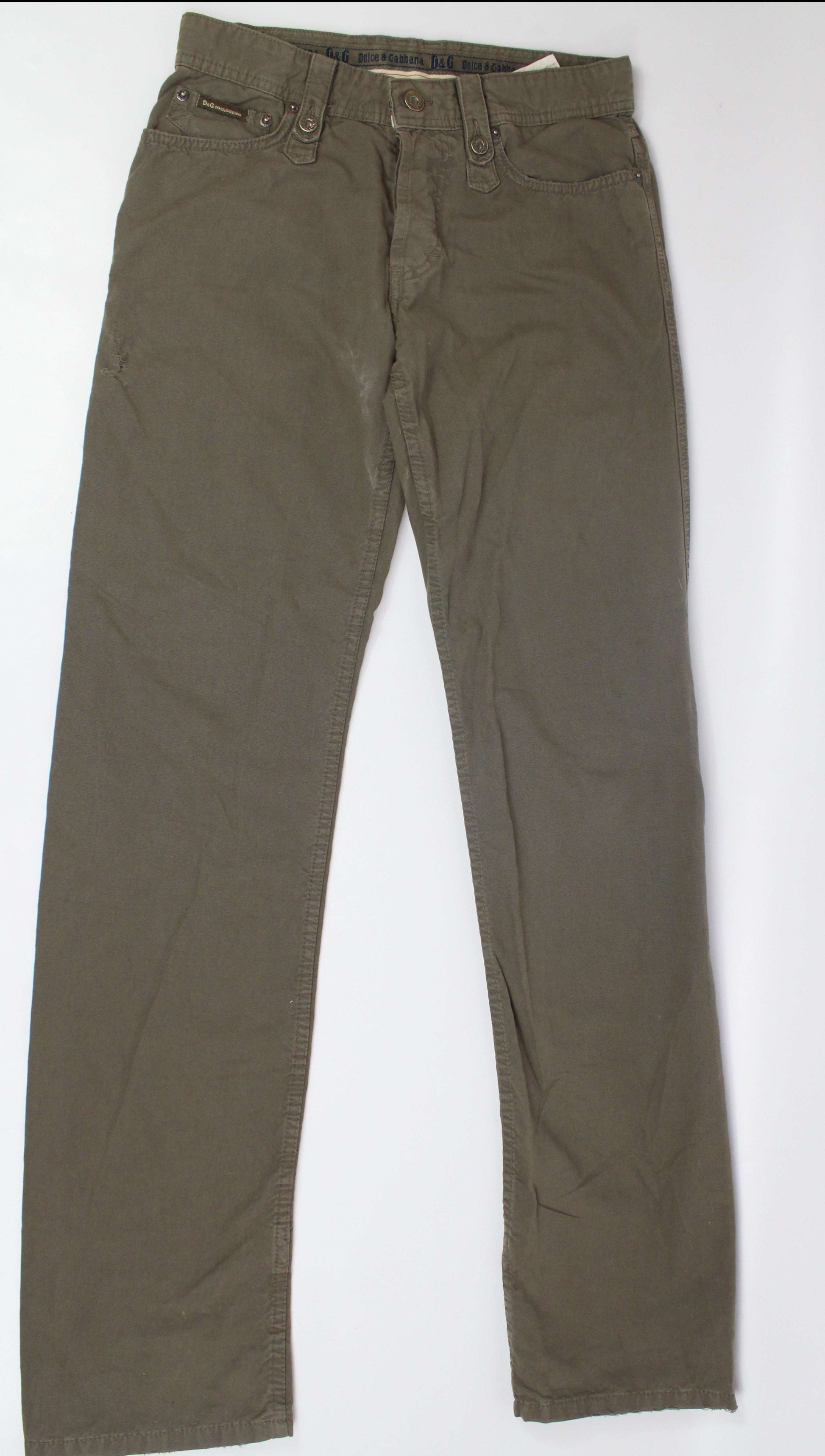 Dolce & Gabbana gray-green pants, size 111Lx35Bcm, condition 8/10, slight wear visible.