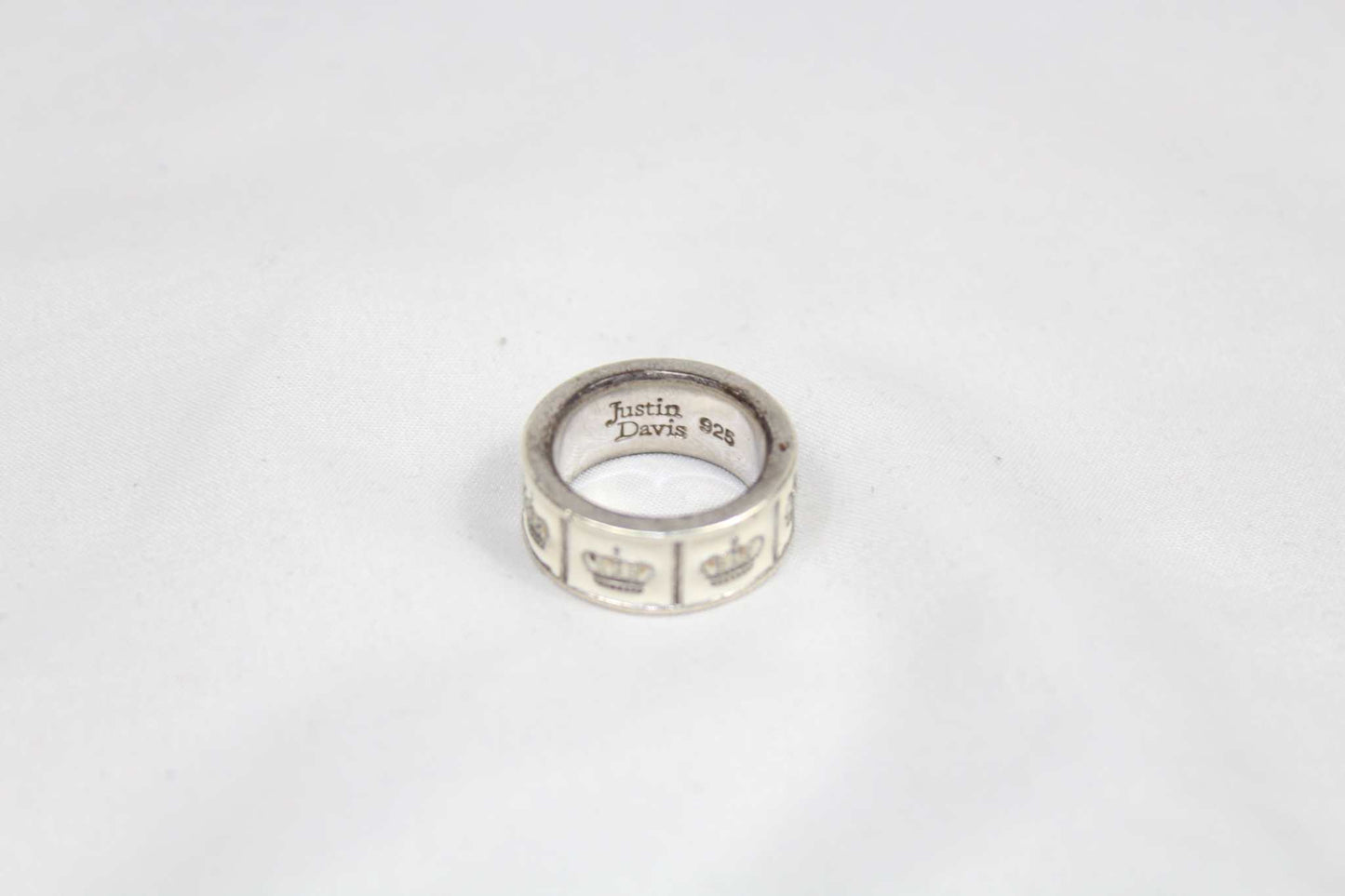 Justin Davis Silver Ring White 925 SV in good condition with slight scratches, size 16.9mm.