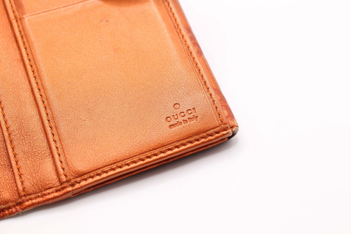 GUCCI orange leather long wallet, 20x10 cm, condition 7/10.