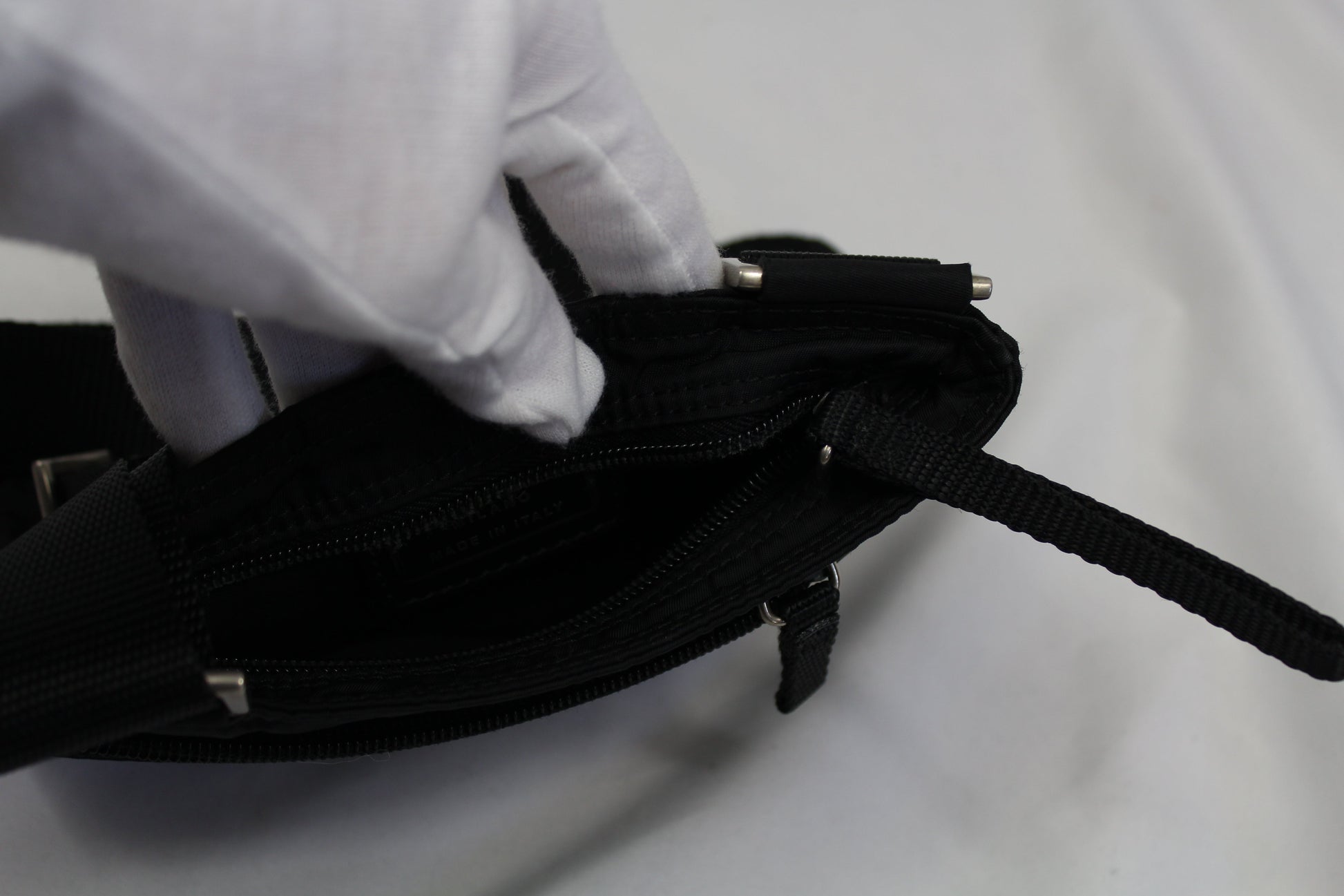 Prada Sling Bag Black Small nylon and metal interior view