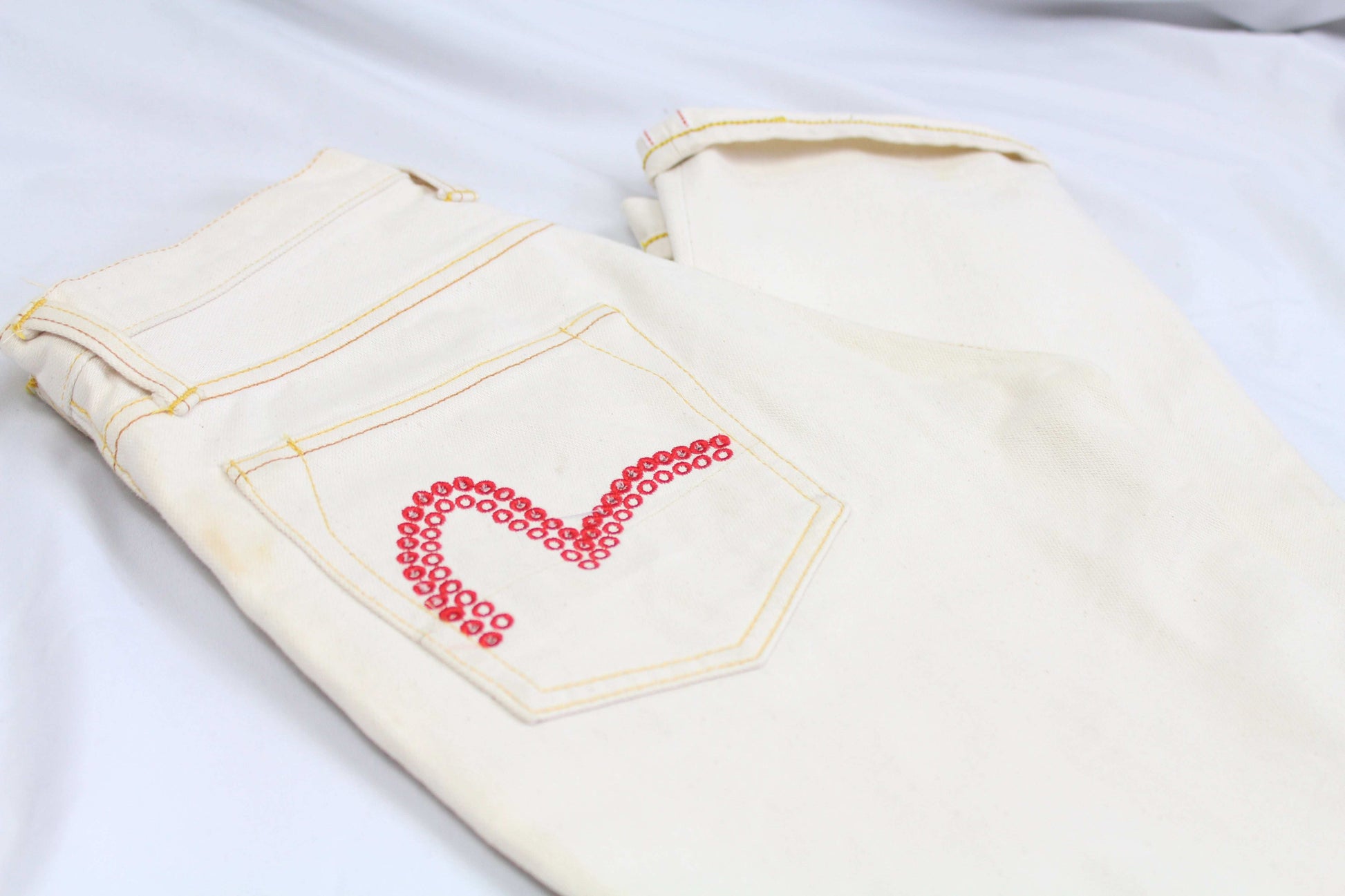 Evisu Pants White with Red Logo Selvedge Denim, Size 28, Good Condition